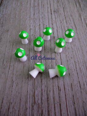 (NWOT) 8pc Green Miniature Mushroom Figurines for Crafts or Fairy Gardens